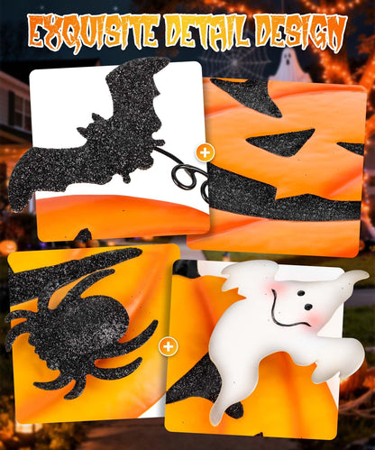 Beterzack 2 Pack Halloween Garden Stakes - Stacked Metal Pumpkins Jack-o-Lantern Lawn Decor, Scary Metal Yard Signs Stake Outdoor Decorative Pumpkin Home Lawn Pathway Decor