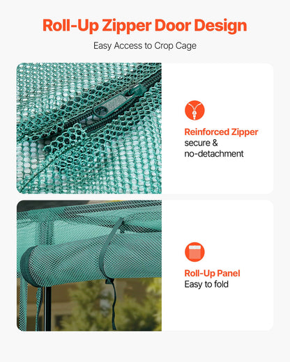 VEVOR Crop Cage, 11.6 x 3.9 x 6.3 ft Plant Protection Tent with Zippered Door, Wind-Resistant Tall Crop Cage, Easy to Install, Outdoor Raised Bed Cover, Tomato Plant Netting for Garden Patio Lawn