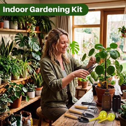 Ferrochef 13 Pcs Indoor Plant Can Set, 1/2 Gallon Watering Can, 17 oz Squeeze Bottle, 6.8 oz Spray Bottle, 6 Self Watering Globes, Gardening Tool Kit with Pruning Scissors for Plants(Lemon Green)