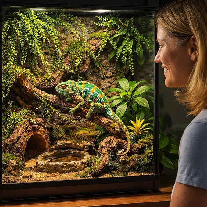 HERCOCCI 2 Pack Reptile Plants, Terrarium Hanging Plants Vines Artificial Leaves Habitat Decorations with Suction Cup for Bearded Dragon Hermit Crab Lizard Snake Geckos Chameleon