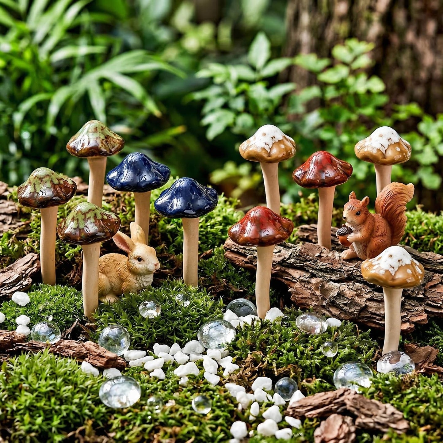 Peohud 12 Pack Ceramic Garden Mushrooms, Lawn Ornament Decor Mushrooms for Fairy Garden, Yard, Indoor, Outdoor, 4.7 Inch