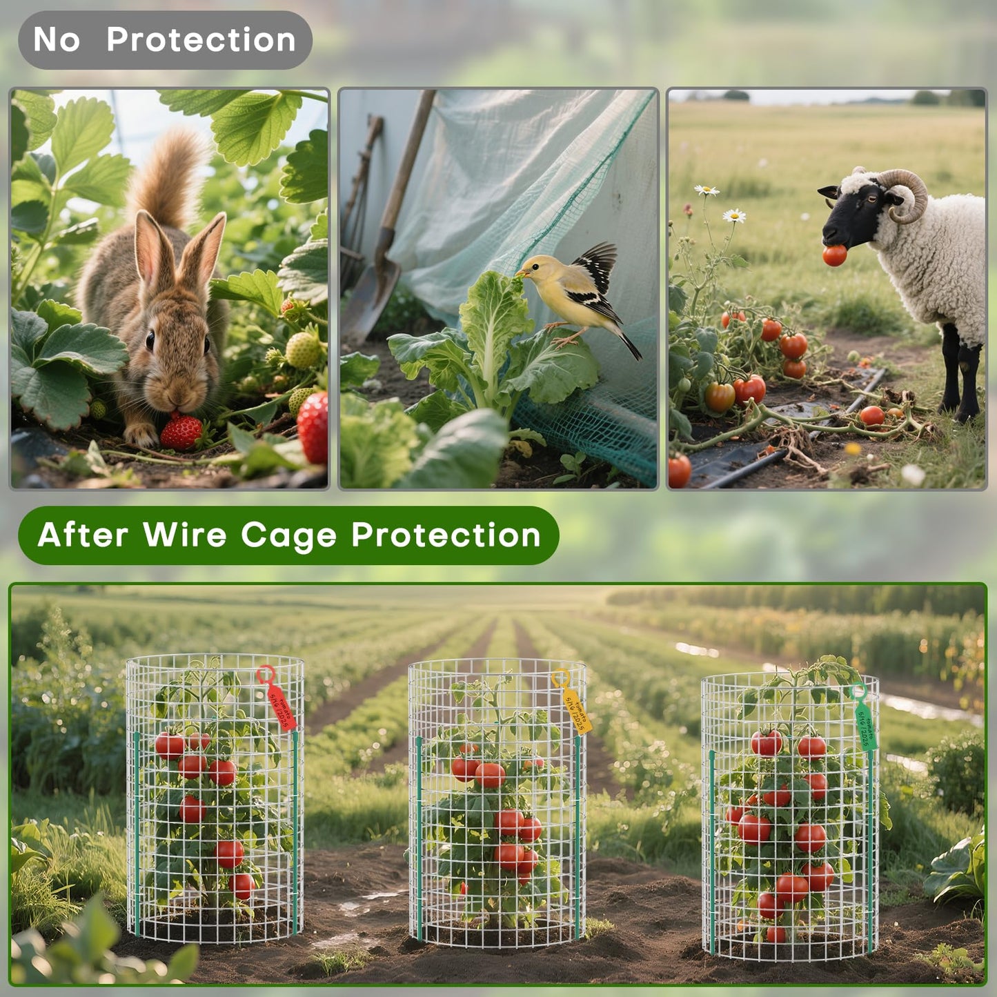 10-Set 12” x 24” Plant Protector from Animals, Hot-Dip Galvanized Metal Mesh Plant Cages, Dual-Secure with U-Stakes & Supports, Animal Barrier to Keep Rabbits & Chickens Out of the Graden