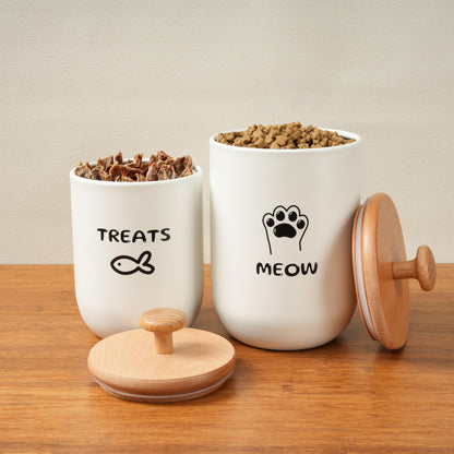 OTTENON Cat Treat Container with Airtight Lid, Cat Food Oganizer Dry Food, Cat Food Storage Containers, Pet Treats Canister, Cat Treat Jar Set of 2-8.3x4.9 & 7.1x4.3 (White)