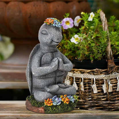 Meditating Turtle Garden Statue with Solar LED Lights - Zen Yoga Turtle Figurine with Succulents, 8.7-Inch Resin Garden Decor, IP65 Waterproof Outdoor Sculpture, Unique Birthday Gifts for Women Mom