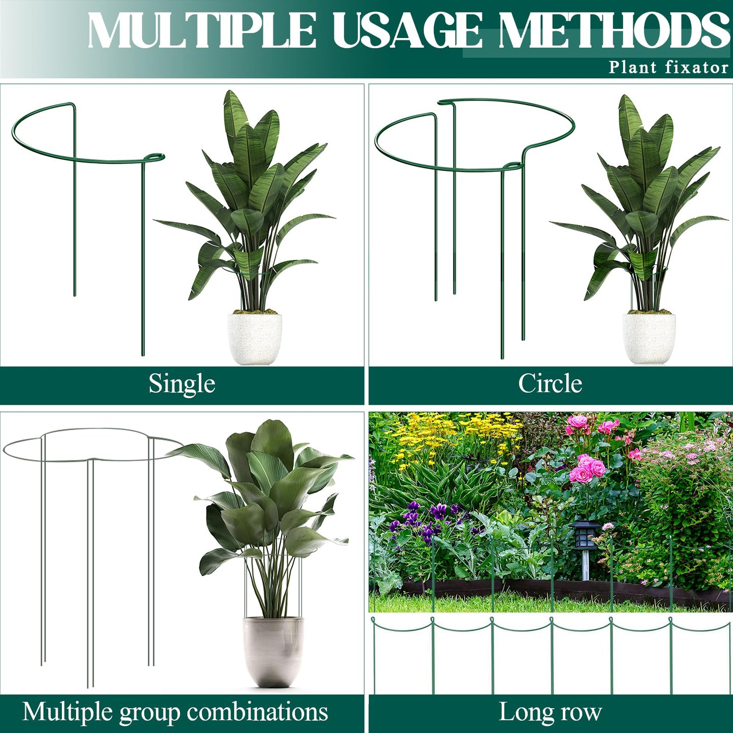 6-Pack 46.3” Plant Support Stakes, Steel Plant Cage & Peony Tomato Hydrangea Cage, Garden Stakes for Outdoor Plants, Heavy-Duty Plant Stakes, 16.7” Support + 29.6” Extension Tubes