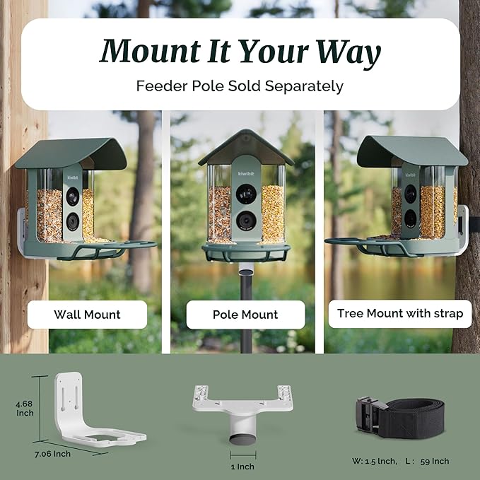 Kiwibit Smart Bird Feeder with Camera, Solar Powered for Outdoors, Bird Species AI Identification, 8MP Photo, 4K Video Livestream, Real-Time Bird Alert, Birdwatching Gifts for Bird Lovers, Autumn Clay