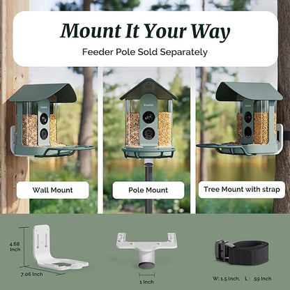 Kiwibit Smart Bird Feeder with Camera, Solar Powered for Outdoors, Bird Species AI Identification, 8MP Photo, 4K Video Livestream, Real-Time Bird Alert, Birdwatching Gifts for Bird Lovers, Autumn Clay
