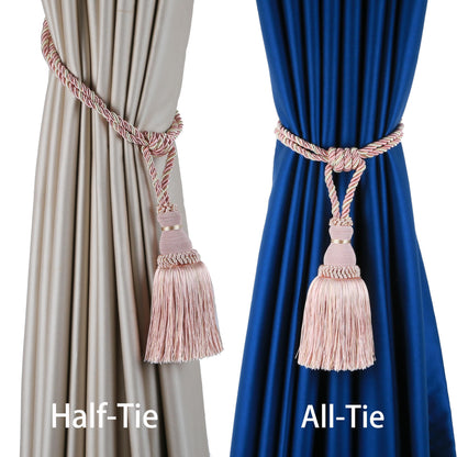 BEL AVENIR 2 Pack Curtain Tiebacks Tassel Drapery Tie-Backs Rope Handmade Holdbacks Home Office Hotel Decorative (Pink, 2 Pack)