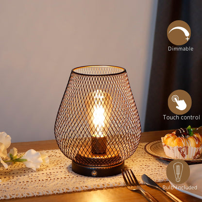 JHY DESIGN Dimmable Touch Bedside Table Lamp Rechargeable Battery Powered Lamp with LED Bulb Cordless Accent Lamp for Weddings Parties Patio Events for Indoors Outdoors(Metal Base, Bronze Egg)