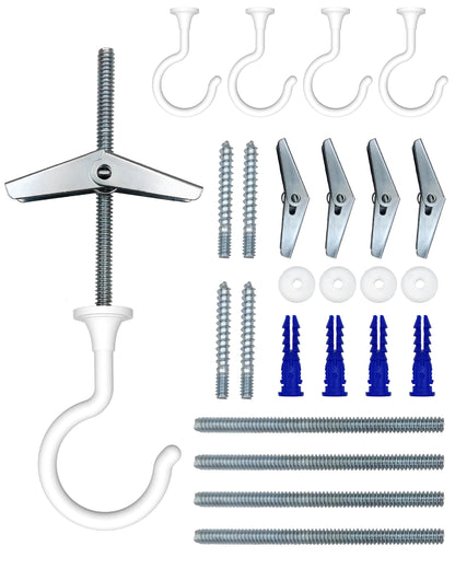 NACETURE 4 Pack Large Swag Ceiling Hooks for Hanging Plants - Heavy Duty Ceiling Hangers, Chandelier Hook Ceiling Installation for Cavity Wall Fixing (White 4 Pack)