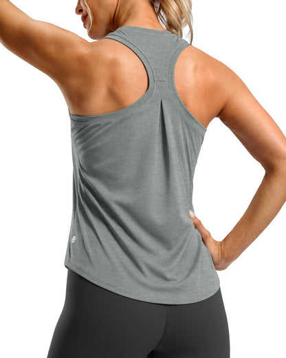 G Gradual Women's Workout Tank Tops Racerback Athletic Yoga Tops Loose Fit Sleeveless Running Gym Sports Shirts for Women(Sage Grey Heather,XXL)