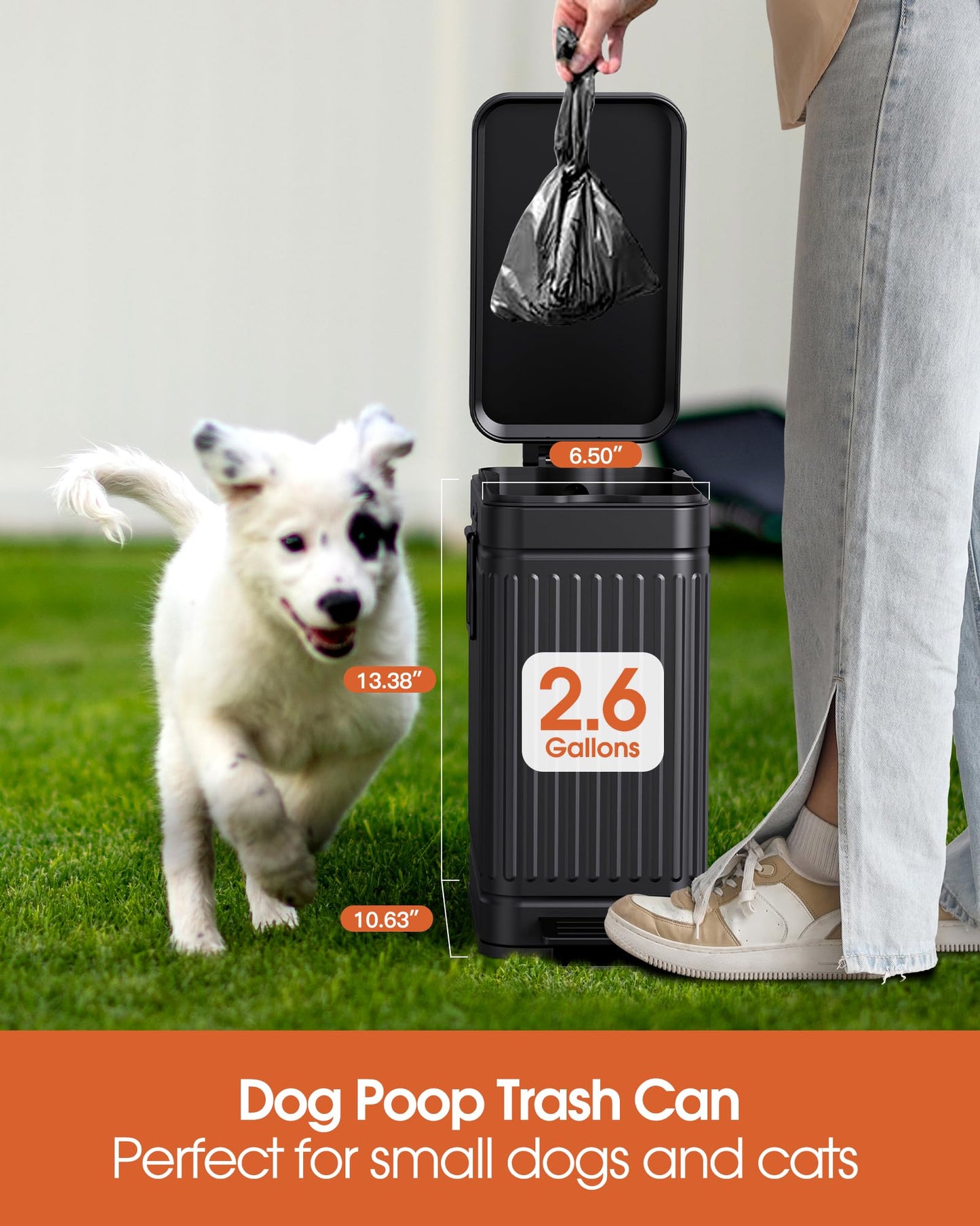 GibHerz Small Trash Can with Lid Soft Close-10L/2.6 Gal Stainless Steel Outdoor Dog Poop Garbage Can-Metal Waste Bins with Pedal for Bathroom Bedroom Office-Black