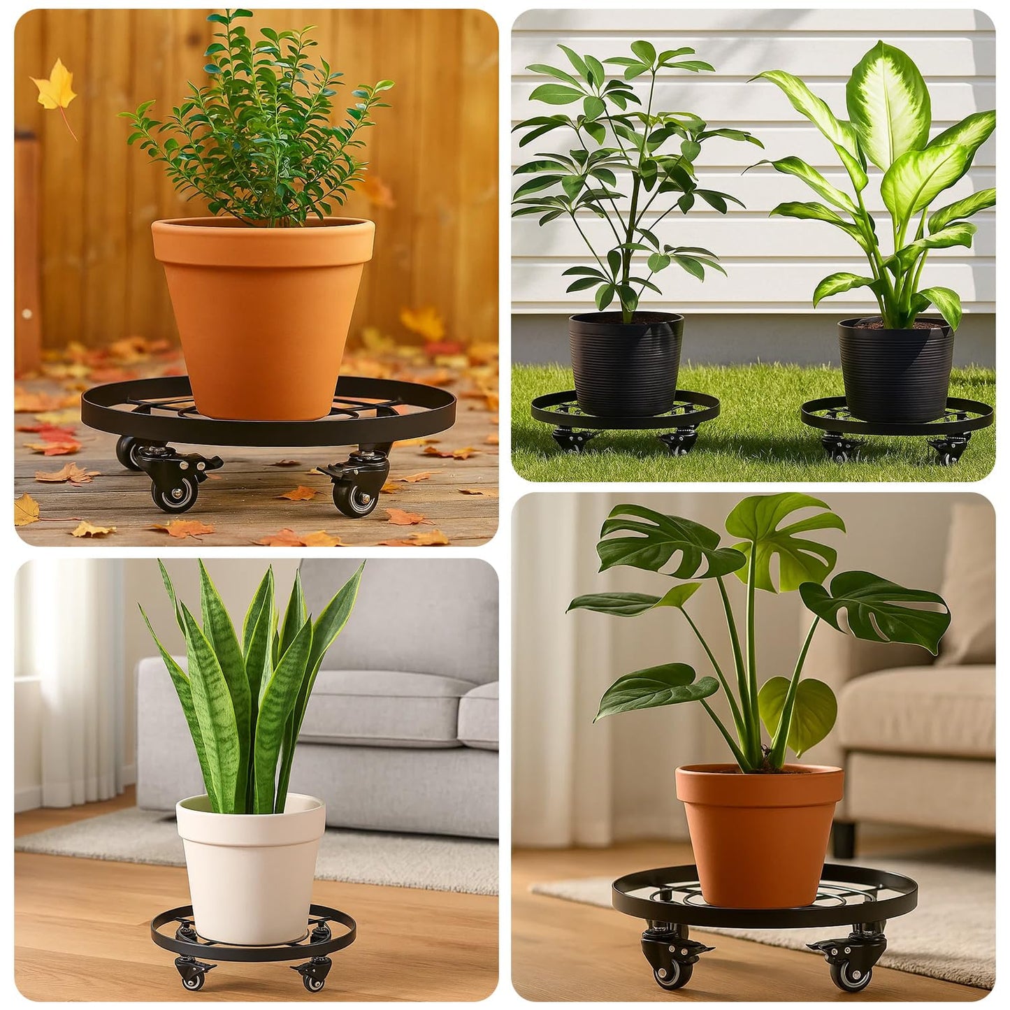 2 Packs Extra-large Metal Plant Caddy 15 Inches Plant Dolly with Wheels Heavy-Duty Rolling Plant Stand with Casters for Indoor Outdoor Wheeled Plant Pot Mover Rollers, Black