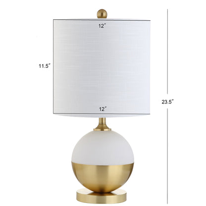 JONATHAN Y 23.5" White and Brass Gold Ceramic Table Lamp, Modern Glam Nightstand Lamp for Bedroom Living Room, White Linen Drum Shade, LED Bulb Included JYL5005A