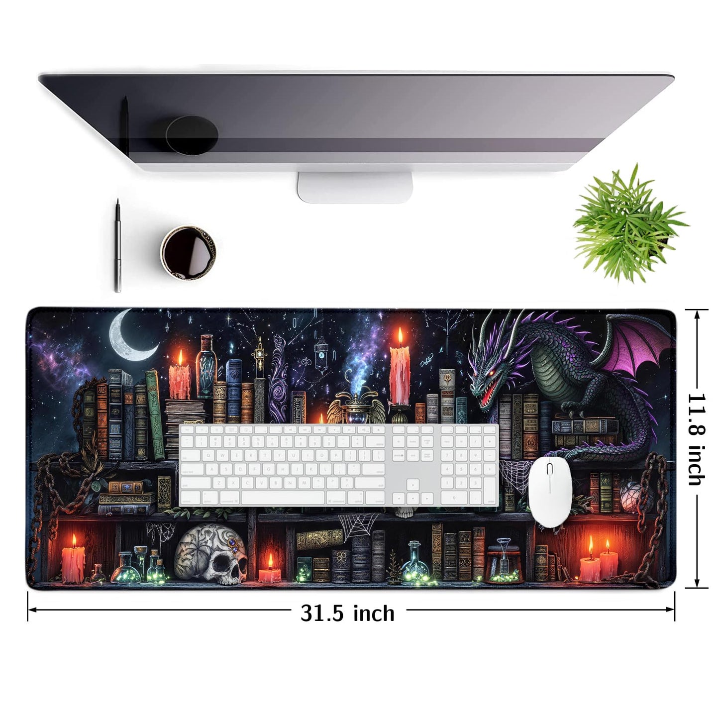 Extended Gaming Mouse Pad 31.5 x11.8 inch, Large Non-Slip Rubber Desk Mat for Gamers, Waterproof Smooth Surface for Precise Mouse Control, Washable Computer Keyboard Pad (Gothic Dark Library)