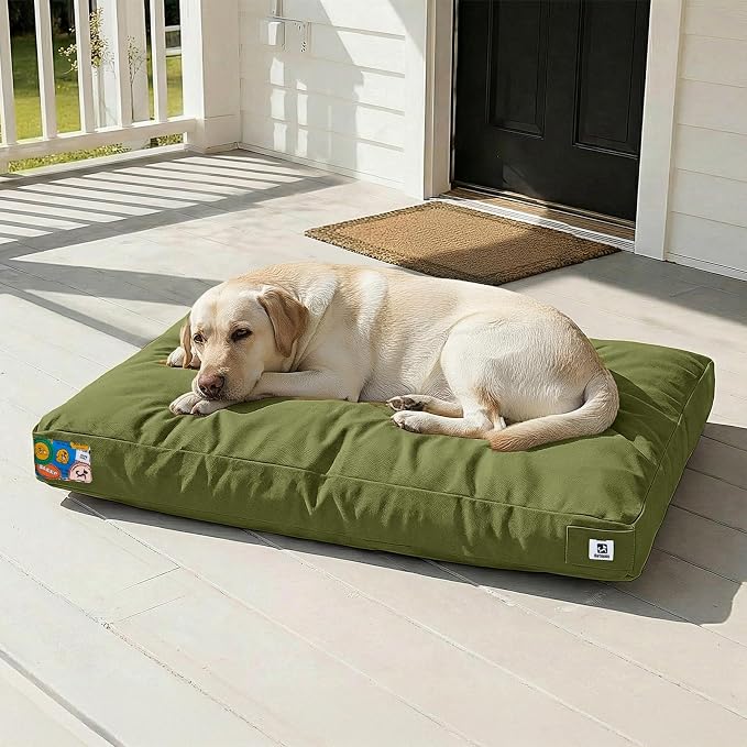 Sytopia 42 Inch Canvas Outdoor Dog Bed for Extra Large Dogs, Durable Dog Bed with Waterproof Machine Washable Removable Cover, Indoor Patio Pet Pad for Crate, Green