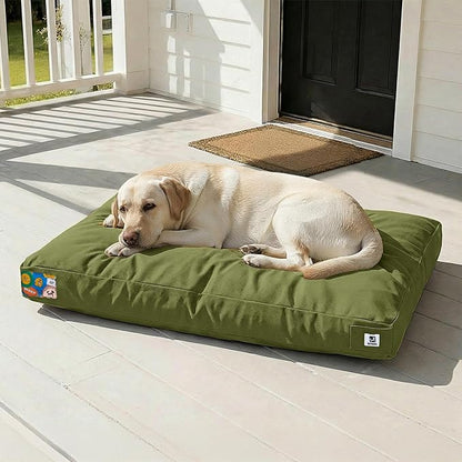 Sytopia 42 Inch Canvas Outdoor Dog Bed for Extra Large Dogs, Durable Dog Bed with Waterproof Machine Washable Removable Cover, Indoor Patio Pet Pad for Crate, Green
