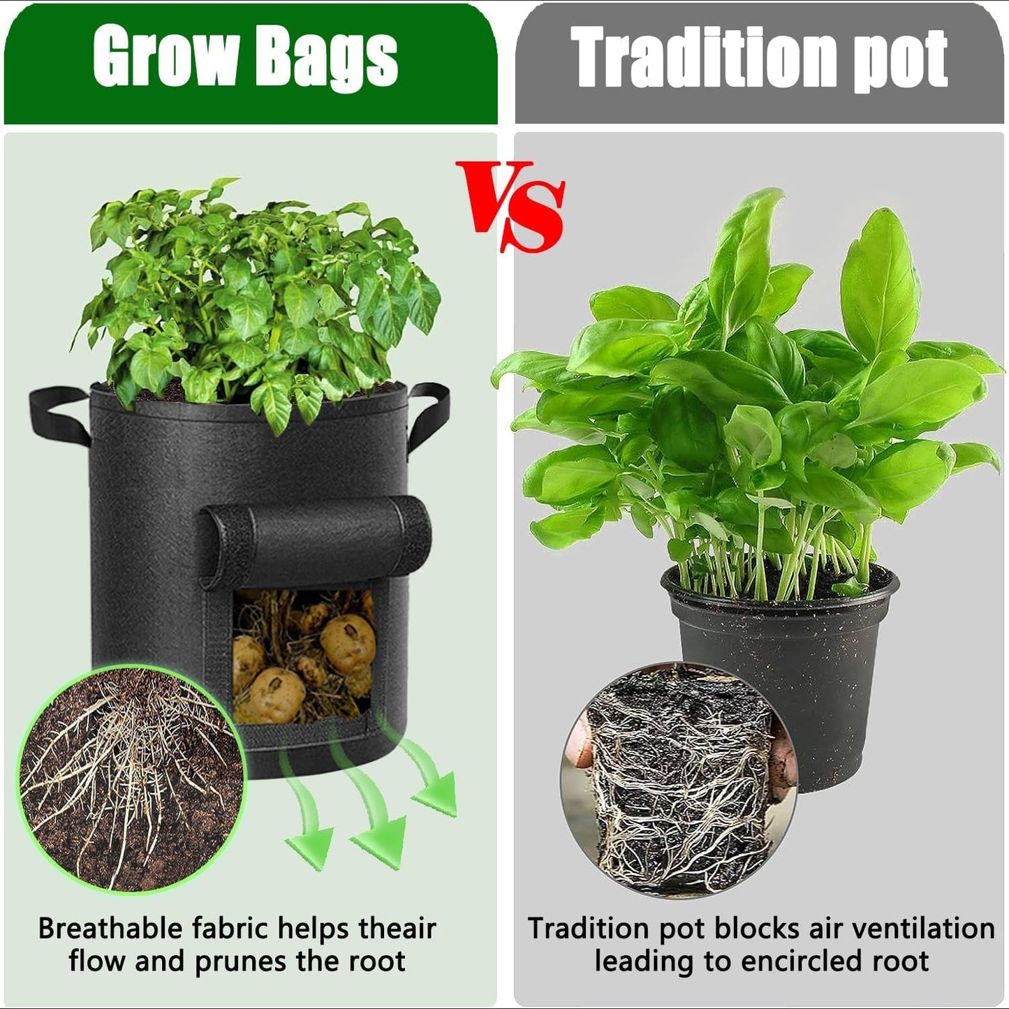 AGOLEAM 4 Packs 10 Gallon Potato Grow Bags, Heavy Duty Nonwoven Fabric Pots with Handles for Planting Vegetables, Flowers