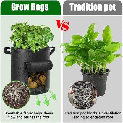 AGOLEAM 4 Packs 10 Gallon Potato Grow Bags, Heavy Duty Nonwoven Fabric Pots with Handles for Planting Vegetables, Flowers