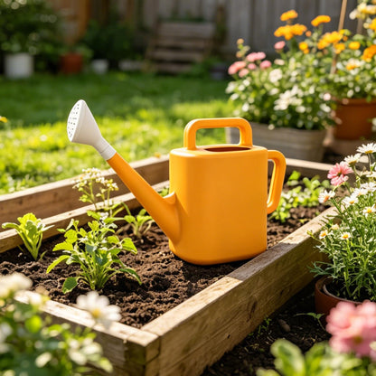 2 Gallon Watering Can for Outdoor Plants, Large Garden Watering Can with Detachable Sprinkler Head, Heavy Duty Resin Water Canner for Flowers, Indoor & Potted Plants (Daisy Yellow)
