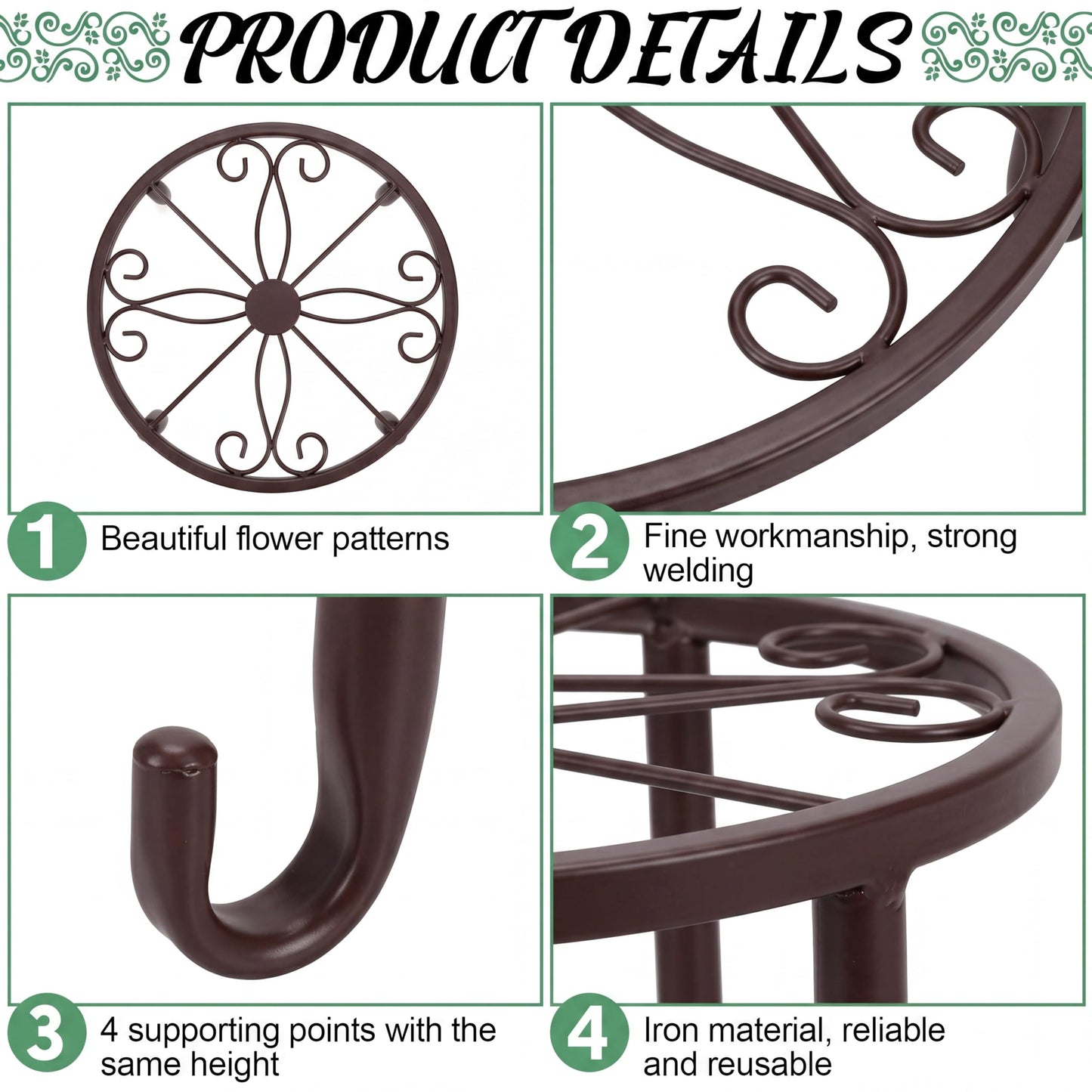 Maitys 12 Pack Metal Plant Stands Outdoor Indoor Heavy Duty Flower Potted Holder Anti-Rust Plant Pot Shelf Round Flower Display Rack for Porch Garden (Bronze)