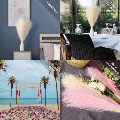 EVODIS Faux Pampas Grass, 18"/45cm Artificial Pampas Grass Fluffy 6 Stem pompous Grass Flower Arrangement for Boho Home Wedding Decoration(Grey)