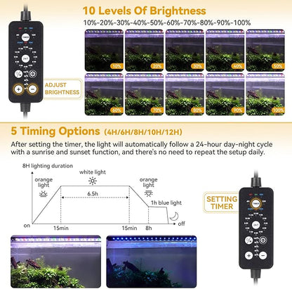 hygger 14W LED Aquarium Light, 12-18 Inch Fish Tank Light with Timer Auto On/Off, Sunrise Sunset Mode, Adjustable Brightness and Colors, Full Spectrum Light with Extendable Brackets for Freshwater