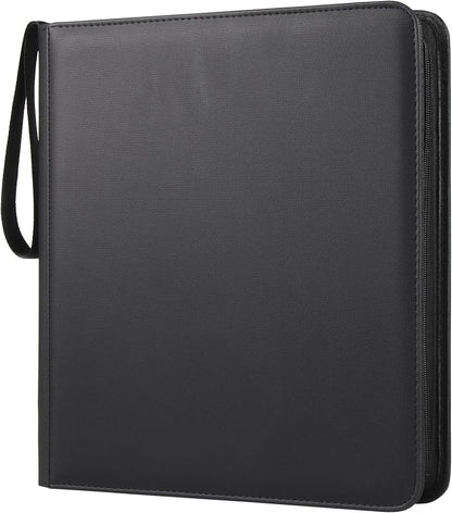 GEAoffice 12 Pocket Trading Card Binder, Premium PU Card Binder, Side Loading Card Album Folder for YuGiOh, MTG, TCG, Game & Sports, Zip Closure, Non-PVC, Black