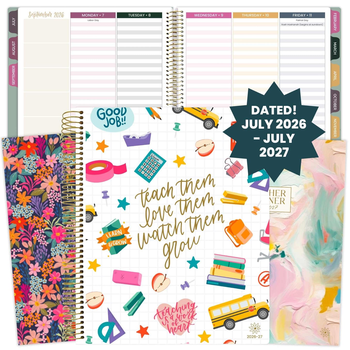bloom daily planners 2026-2027 Academic Year Teacher Planner & Calendar - 7 Period Lesson Plan Organizer Book for Classroom or Homeschool - 9" x 11" (Interchangeable Cover) - Bold & Bright