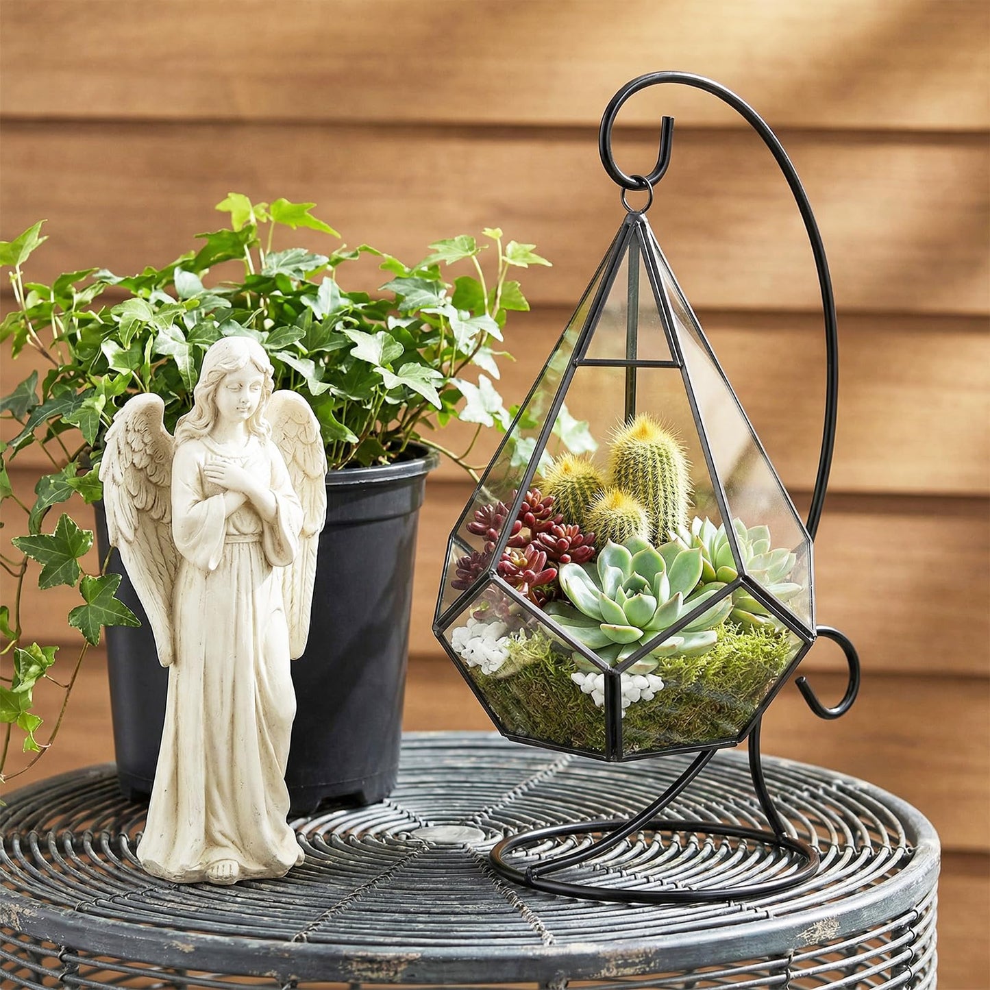Douaowoc 16 Pcs Ornament Display Stands, 9 Inch Black Iron Hanging Stand Rack Holder for Christmas Halloween Decoration, Glass Ball Holder for Hanging Plant Home