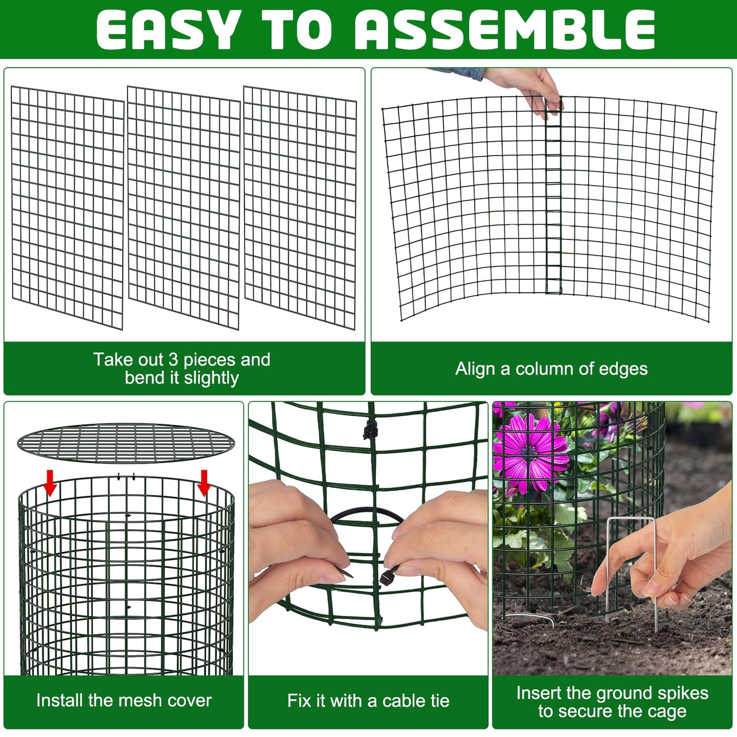 Unves 5 Set Garden Plant Protectors from Animals -12" x 14" Metal Plant Cages for Outdoor Plants, Wire Mesh Plant Covers Keep Animals Away from Your Garden's Flower Vegetable