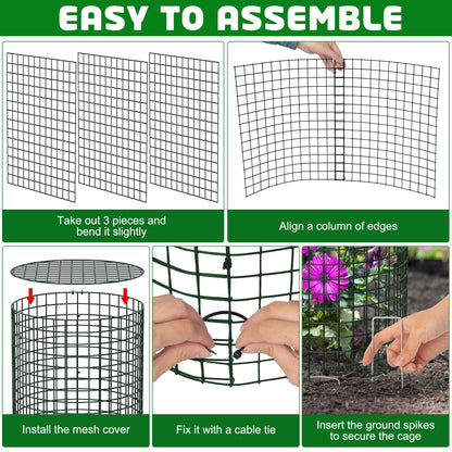 Unves 5 Set Garden Plant Protectors from Animals -12" x 14" Metal Plant Cages for Outdoor Plants, Wire Mesh Plant Covers Keep Animals Away from Your Garden's Flower Vegetable
