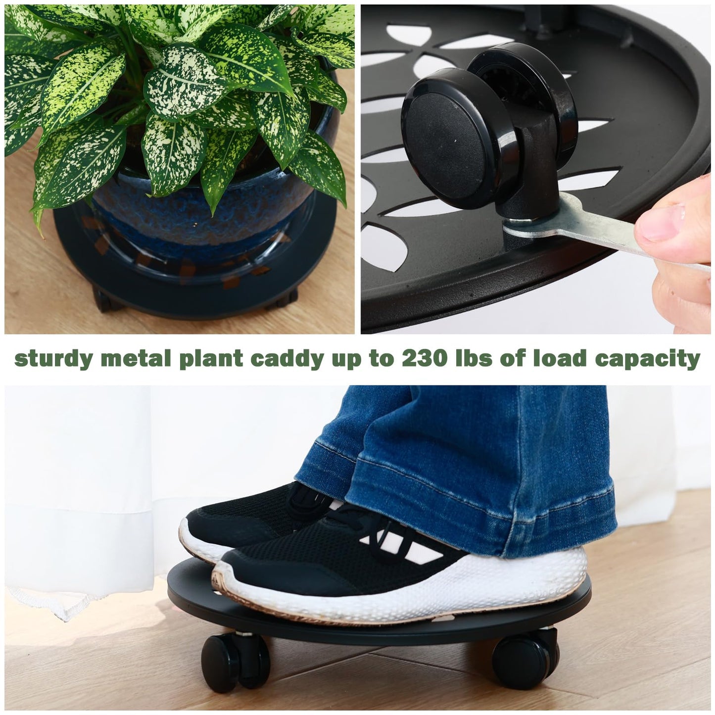 DEELF OUTLET 3 Packs 13.5" Large Metal Plant Caddy with Wheels Heavy-duty Plant Dolly Pot Mover Rollers Rolling Plant Stands Indoor Outdoor Wheeled Plant Holder Coaster Trolley, Black