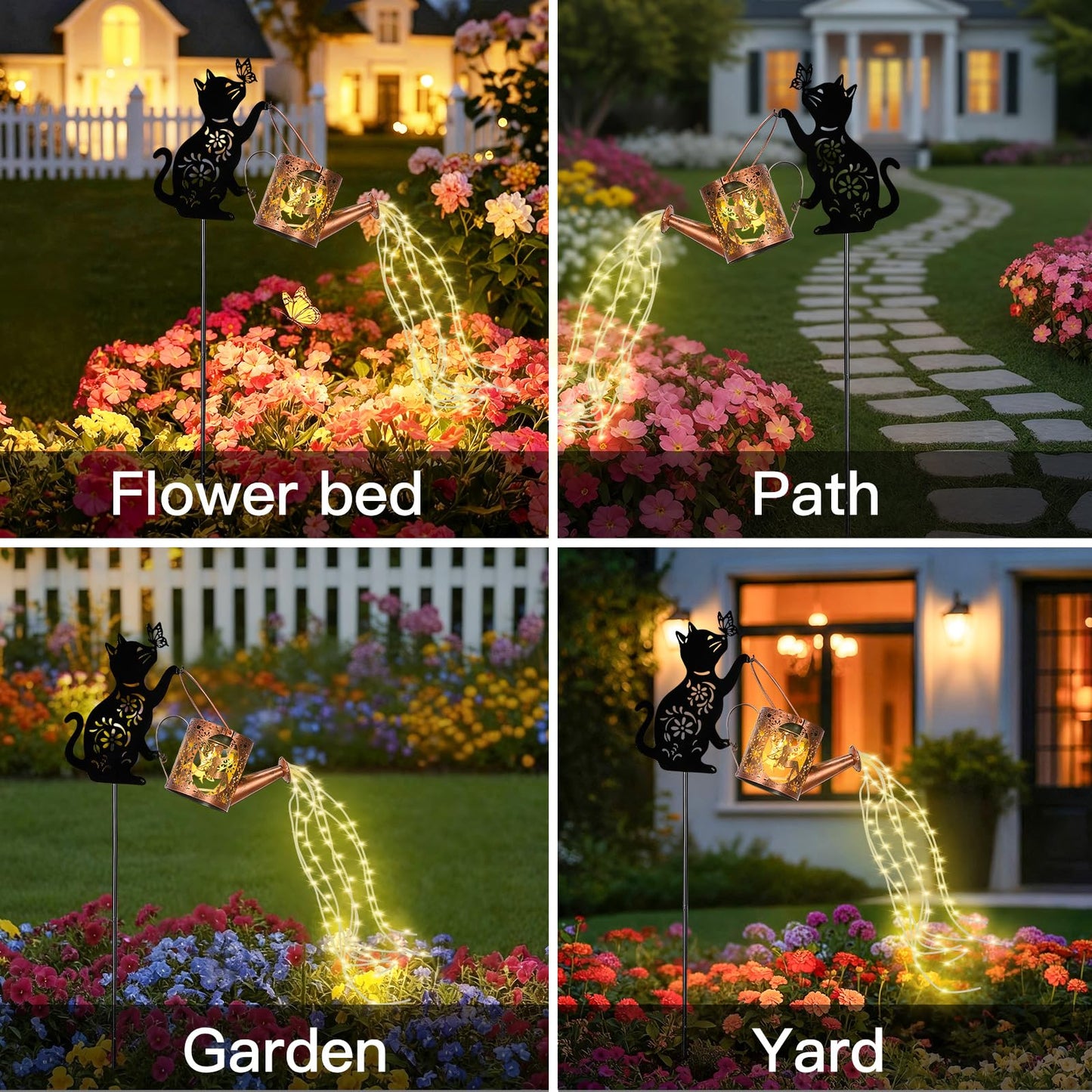 LOVERUIS Cat Solar Watering Can Lights,Outdoor Hanging Solar Lights Lantern,Gifts for Mom Women Birthday Mother's Day,Garden Waterproof Garden Decor Outside Patio Yard Pathway Backyard