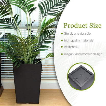 Briwooody Set of 2 15.75 Inch Large Taper Planters Outdoor Indoor Tall Resin Flower Pots with Drainage Holes Modern for Front Door Patio Backyard Plants(Black)