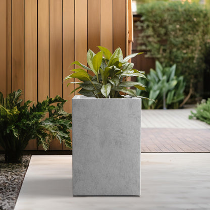 Kante 15.7" H Tall Rectangular Concrete Planters, Outdoor Indoor Lightweight Plant Pots with Drainage Hole and Rubber Plug, Modern Style for Home Garden Patio, Natural Concrete