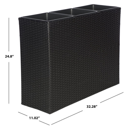 SAFAVIEH Outdoor - Rita Black Wicker 3-Tier Plant Stand with Baskets, Vertical Flower Rack Planter Shelf for Patio, Balcony, Garden, 32.28"W x 11.02"D x 24.8"H (PAT7705A)
