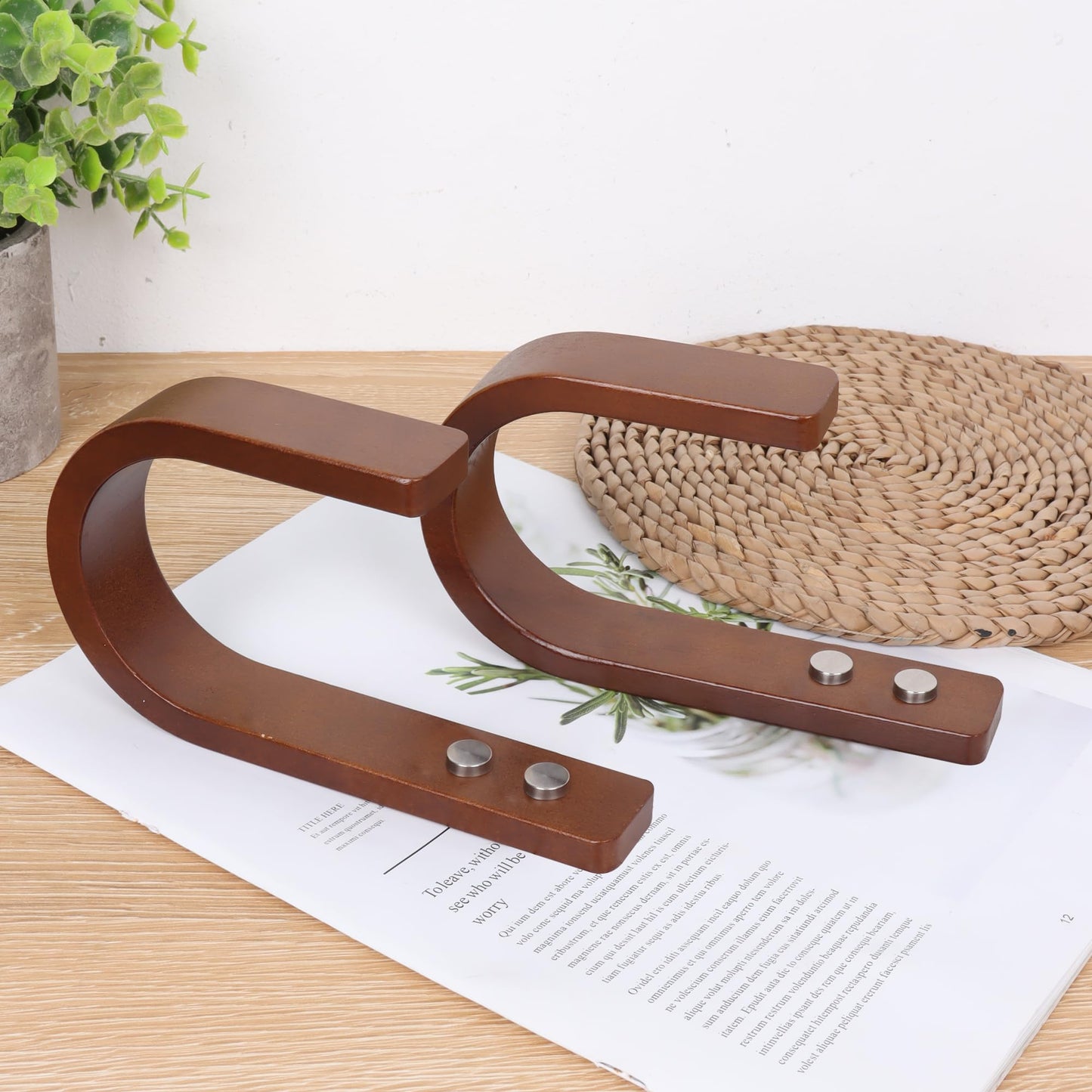 OCIOLI 2 Set Curtain Tiebacks & Holdbacks - Natural Wood Wall-Mounted U-Shaped Hooks with Stainless Steel Screws, Durable Curtain Tie Backs, Pull Backs for Drapery & Window Decor (Coffee, 2)