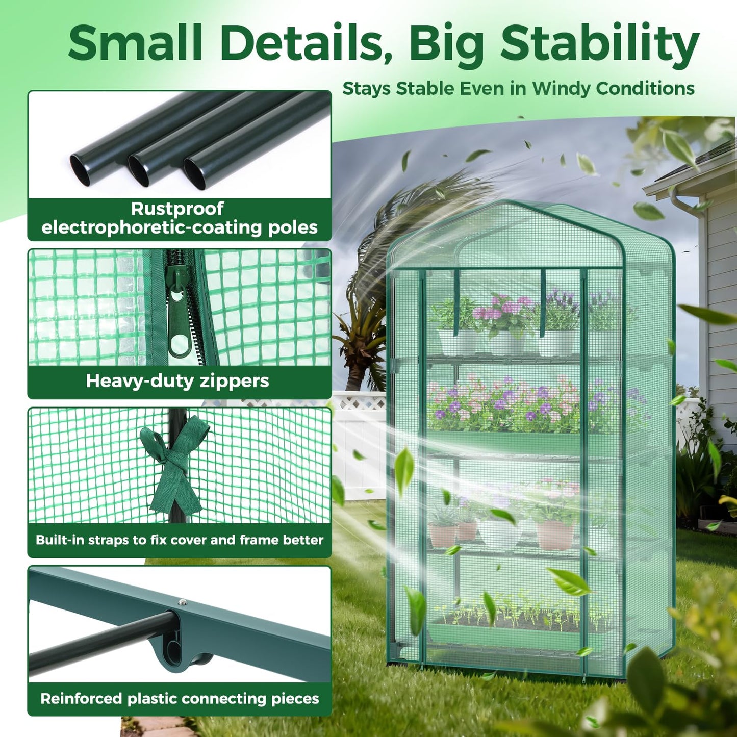 Ohuhu Small Greenhouse for Indoor Outdoor with Wheel, Portable Plastic Plant Green House 4-Tier Rack Stand Portable Greenhouses with Durable PE Cover for Seedling