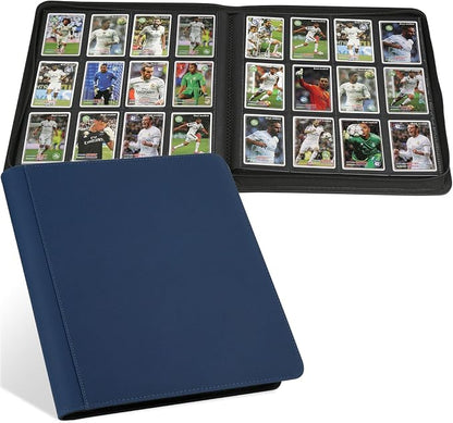 12 Pocket Ringless Side Loading Trading Card Binder, 720 Cards PU Fixed Page Zipper Card Album for TCG Sports Game Cards, Not Fit Top Loaders (Dark Blue)
