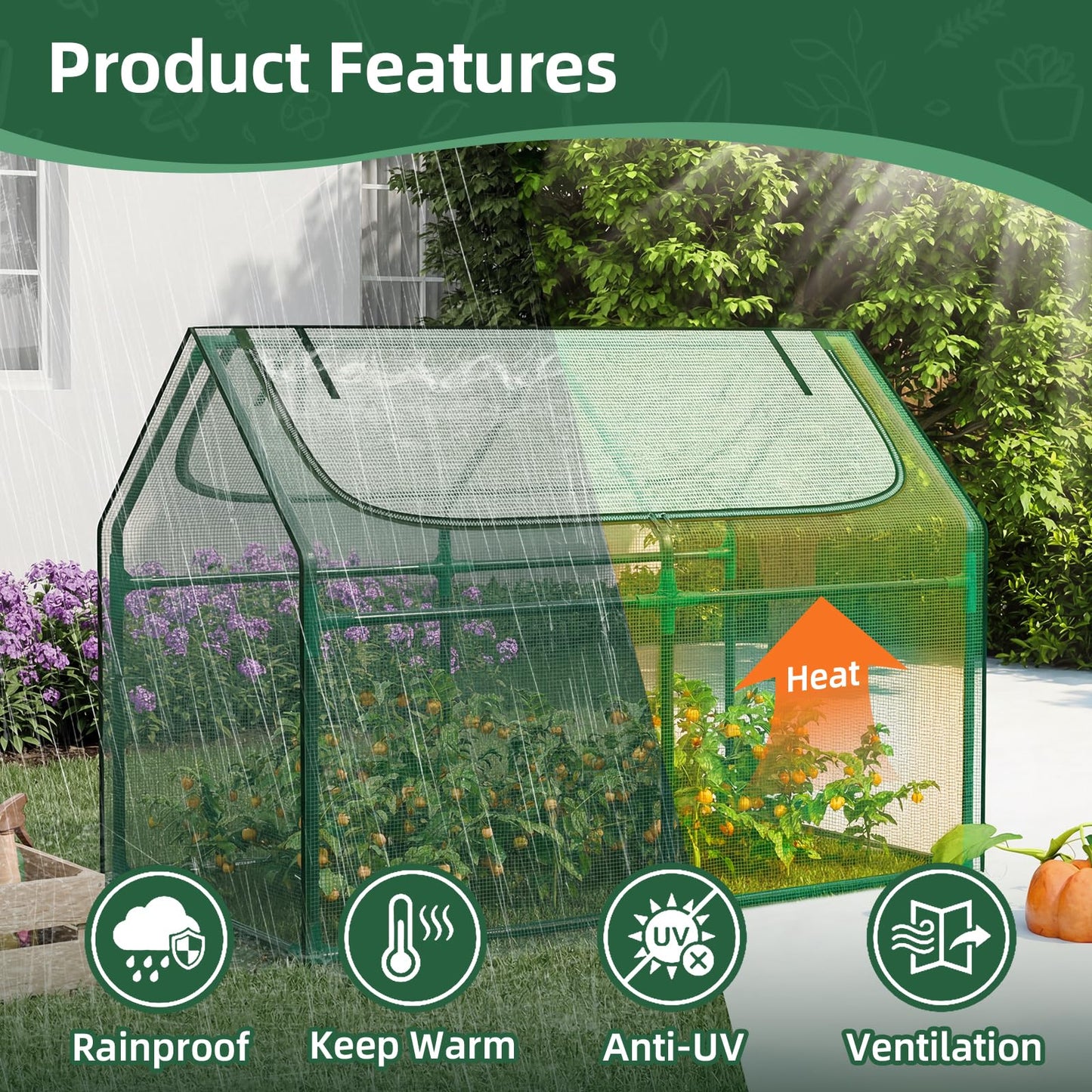 Superlele Mini Greenhouse for Outdoor, 48x24x36In Portable Greenhouse with 2 Large Zipper Doors, Reinforced Green PE Mesh Cover for Plant Protection and Spring Gardening, Steady Steel Frame