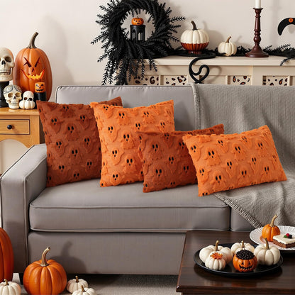decorUhome Fall Halloween Ghost Pillow Covers 18x18 Inch Pack of 2 Soft Plush Faux Wool Textured Throw Pillow Covers Cute 3D Ghost Decorative Cushion Cases for Couch Sofa Bedroom Home Decor, Rust