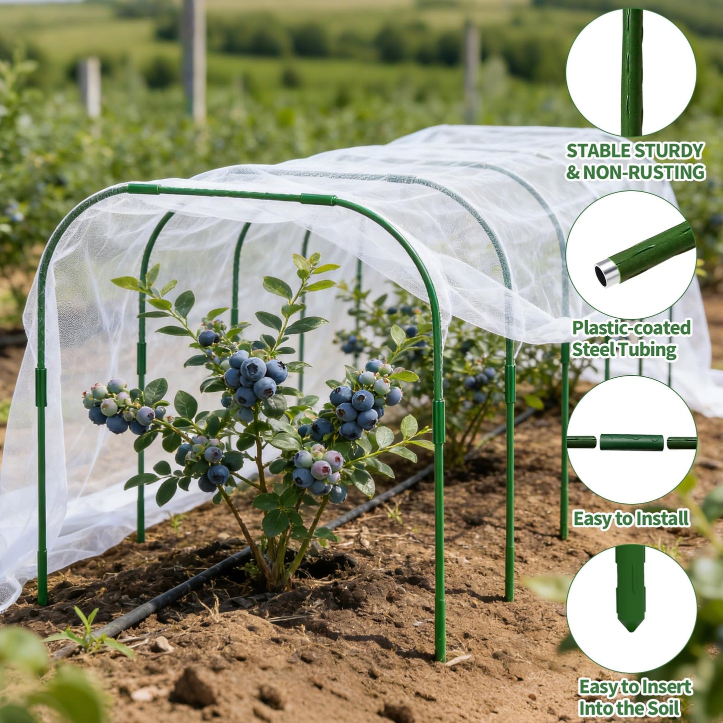 Garden Netting Kit for Raised Bed, 8X20FT Ultra Fine Mesh Netting with 5 Sets Garden Hoops & 15pcs Clips, Reusable Bird Netting for Garden Protection