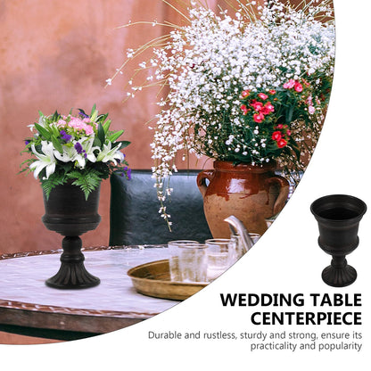 Yardwe Iron Urn Planter, Rustic Metal Flower Pots Decoration Vase for Wedding Party Home Garden Porch Front Door Decoration (Black)
