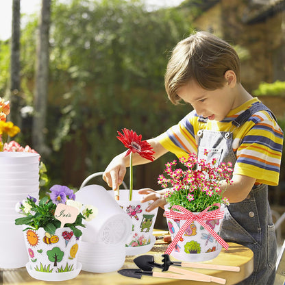 Aweyka 30 Pack Garden Plastic Pot Craft Kit DIY Flower Plant Crafts Nursery Pots with Stickers Flower Planting Growing Kit for Spring Summer Home Classroom School Creative DIY Art Project Activities