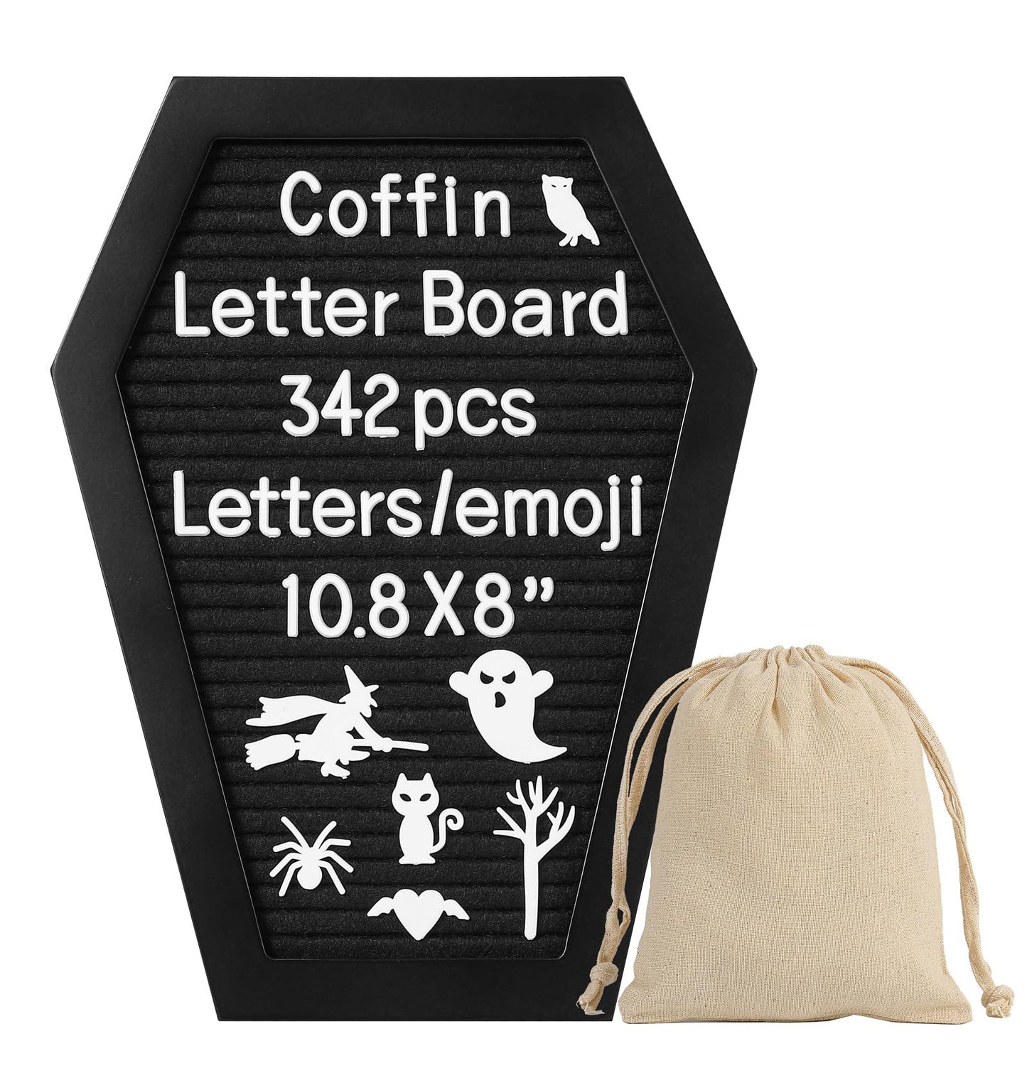 G GAMIT Coffin Felt Letter Board with 342 Changeable Letters&Numbers, 10.8”x8” Spooky Letterboard Gothic Message Board Letter Sign Board with Stand and Canvas bag for Halloween Party Christmas