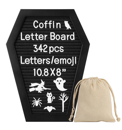 G GAMIT Coffin Felt Letter Board with 342 Changeable Letters&Numbers, 10.8”x8” Spooky Letterboard Gothic Message Board Letter Sign Board with Stand and Canvas bag for Halloween Party Christmas