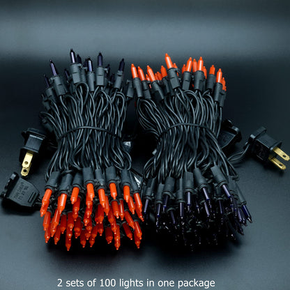 YULETIME 200 Orange & Purple Halloween Lights with Black Wire, Pack of 2 Sets 33 ft 100 Count UL Certified Christmas String Lights (Orange & Purple)