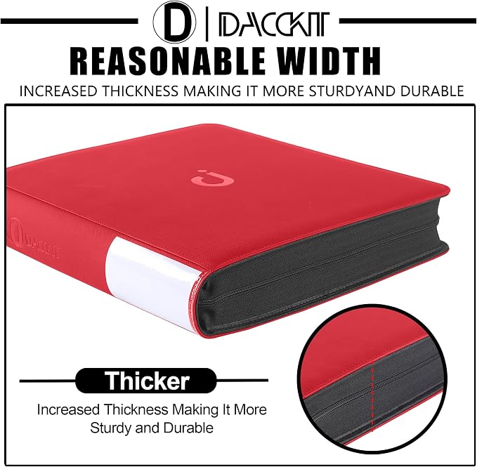 D DACCKIT Card Binder 16 Pocket - Fits 1024 Cards，4X4 Ringless Card Album with Sleeves for Trading Cards & Sports Cards（Model A，Classic Red）
