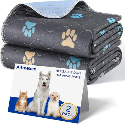 Aitmexcn Washable Dog Pee Pad, 2PCS 100% Waterproof Whelping Training Mat for Puppy/Senior, Fast Drying Reusable Pads for Indoor, Outdoor and Car Travel - 36'' x 48''